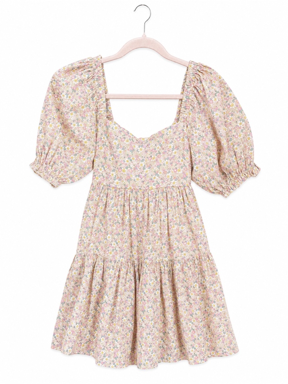 Mable Pastel Floral Puff Sleeve Cutout Mini Dress Size Small